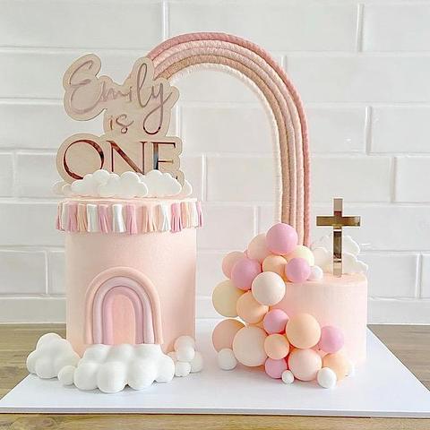 Uneven Boho Pink Rainbow Cake Topper