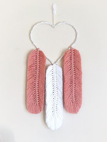Macrame Heart with Feathers Wall Hanging